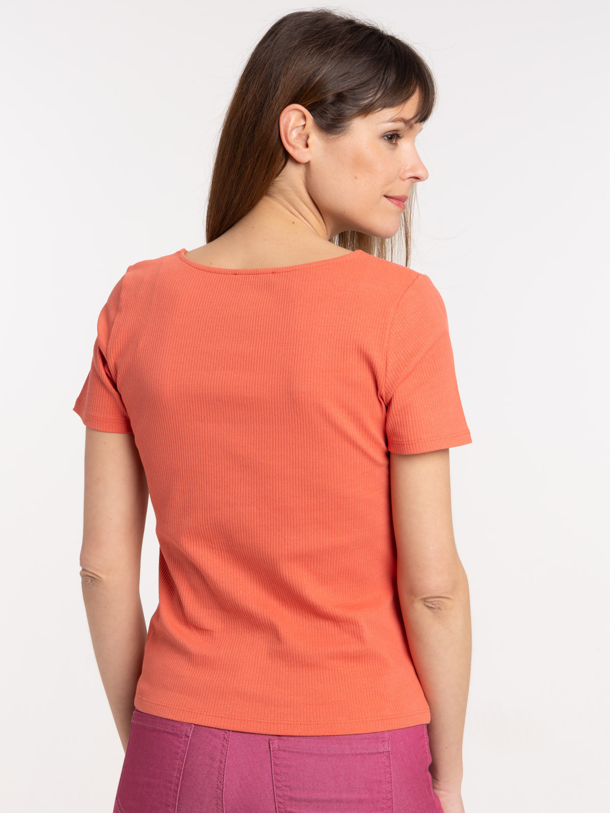 T-shirt boutons orange sienne femme T-shirt boutons orange sienne femme