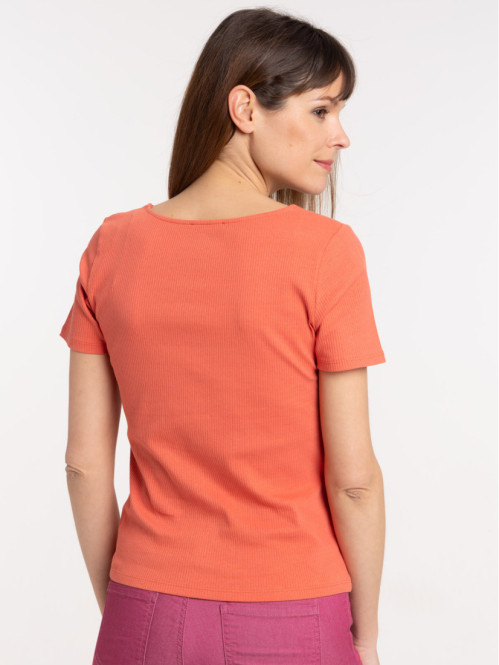 T-shirt boutons orange sienne femme T-shirt boutons orange sienne femme