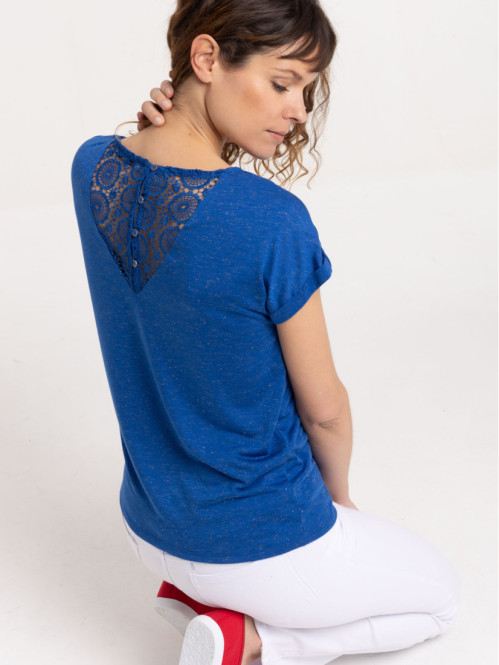 T-shirt dentelle macramé dos femme