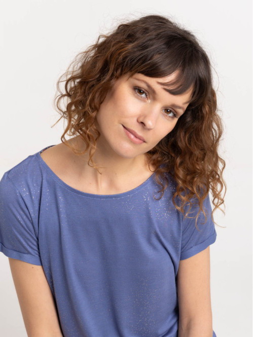 T-shirt bleu de fés pailleté femme