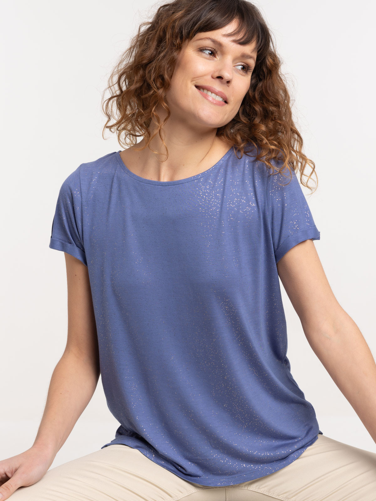 T-shirt bleu de fés pailleté femme