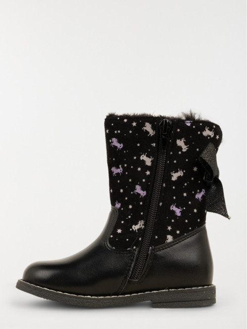 Bottines noires licorne fille (24-30)