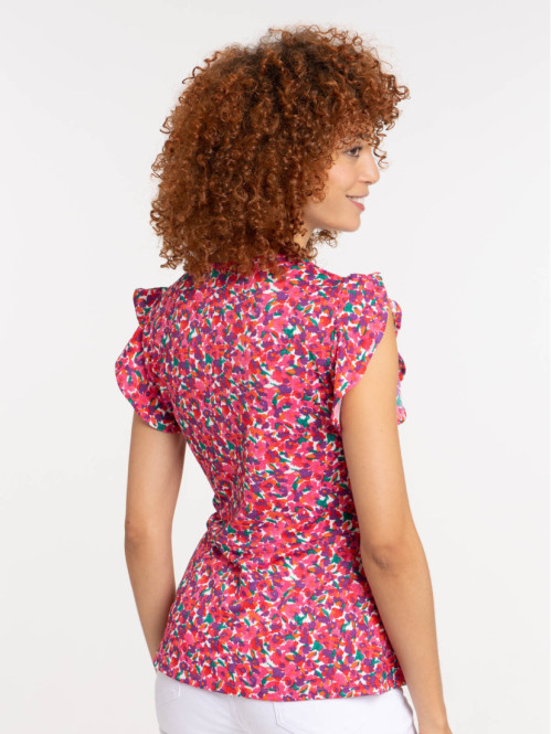 T-shirt fleuri col V croisé femme
