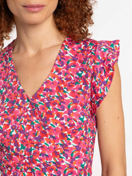 T-shirt fleuri col V croisé femme