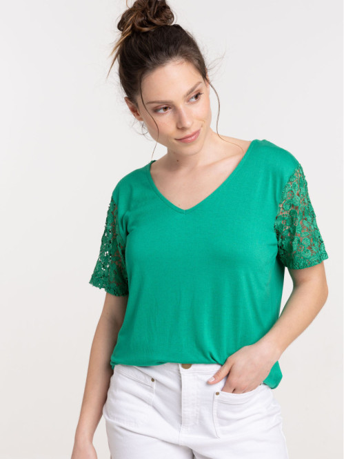 T-shirt manches en dentelle femme