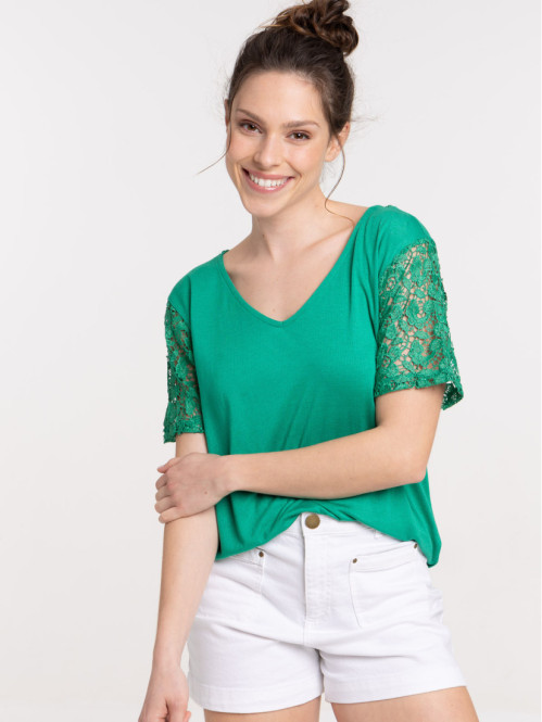 T-shirt manches en dentelle femme