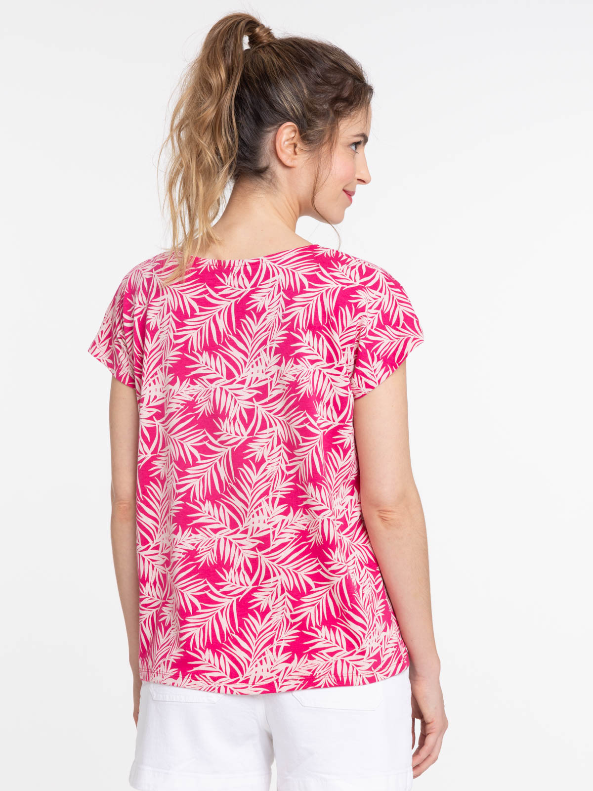 Tee-shirt motif végétal fushia femme