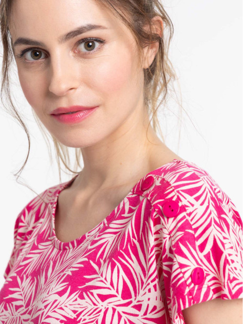 Tee-shirt motif végétal fushia femme