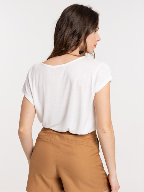 Tee-shirt écru détail dentelle femme