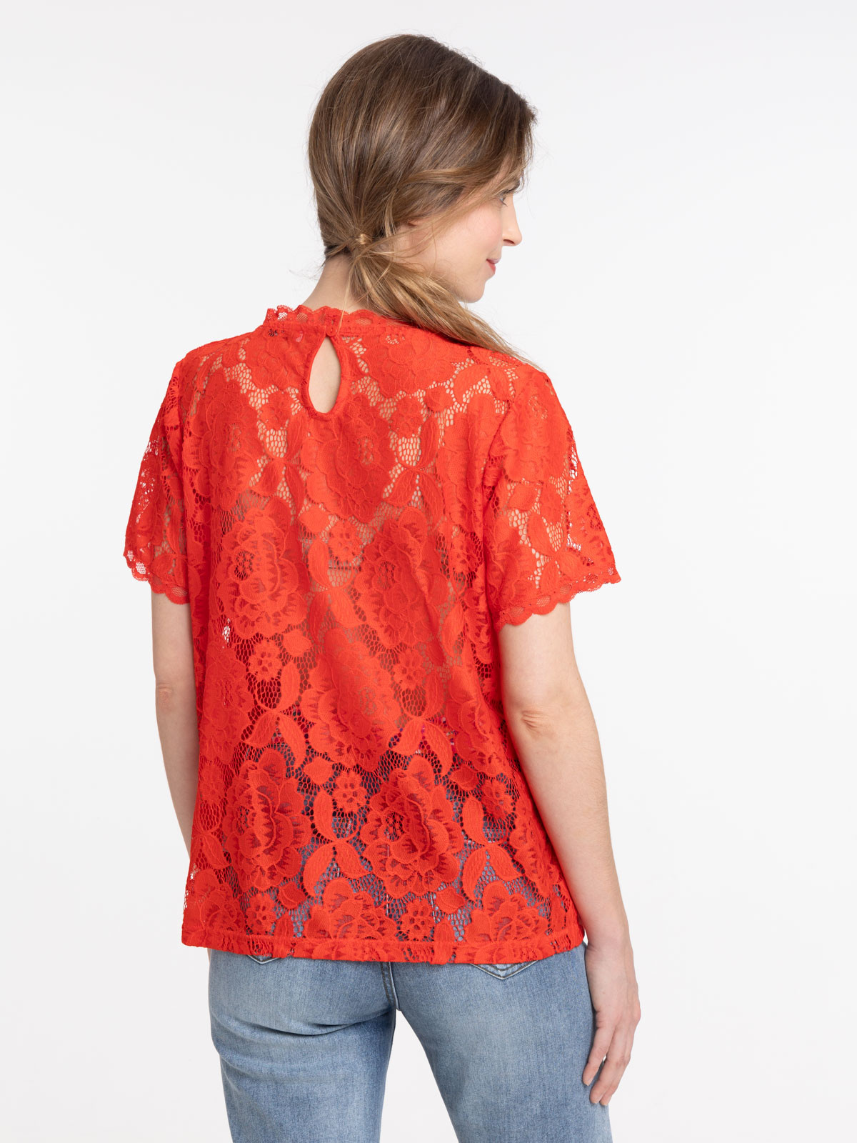 T-shirt dentelle vermillon femme