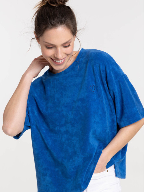 T-shirt matière éponge cobalt femme