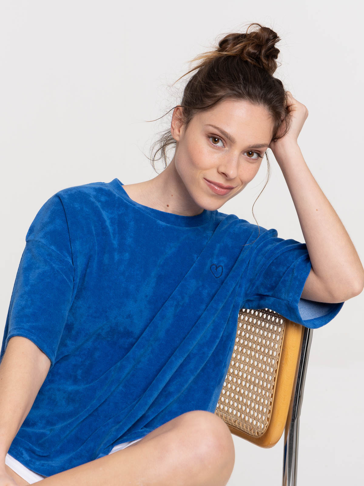 T-shirt matière éponge cobalt femme