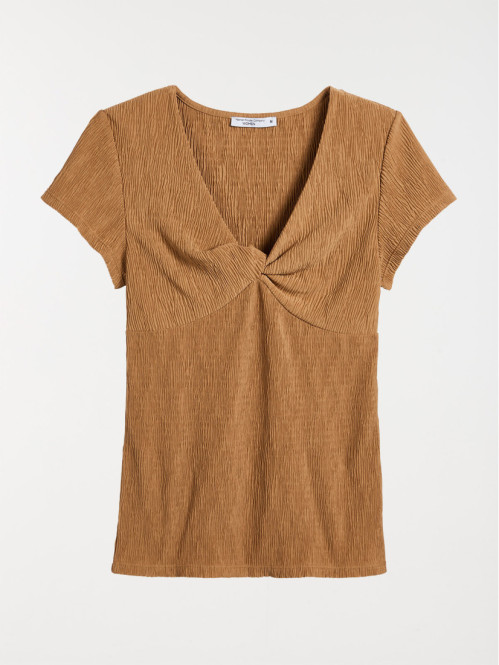 T-shirt col V tabac femme