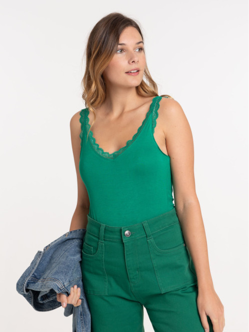 Débardeur dentelle vert bosphore femme
