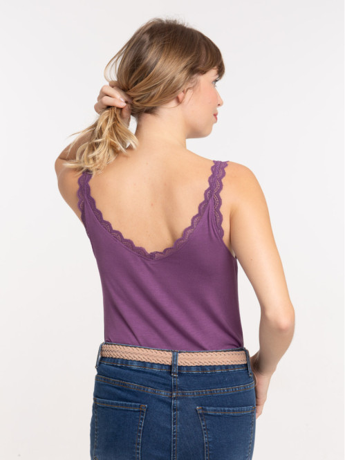 Débardeur dentelle santa purple femme