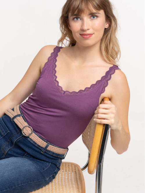 Débardeur dentelle santa purple femme