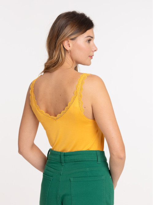 Débardeur dentelle jaune soleil femme