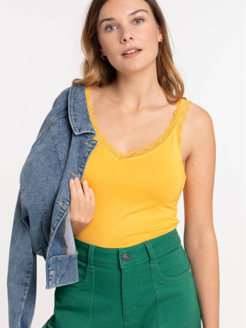 Débardeur dentelle jaune soleil femme