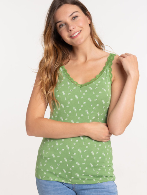 Débardeur fleurie couleur cactus femme