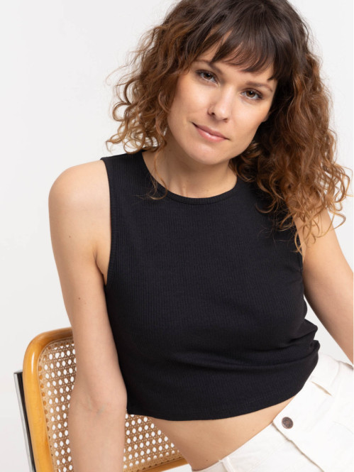 Débardeur noir côtelé femme