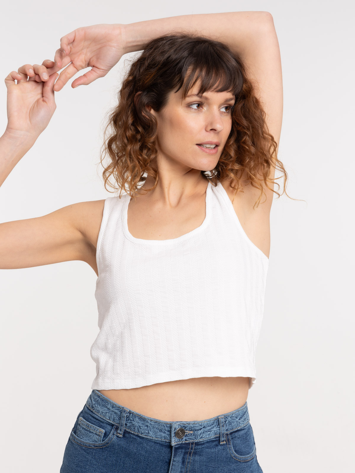 Débardeur court blanc femme