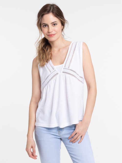 Débardeur blanc détails ajourés femme
