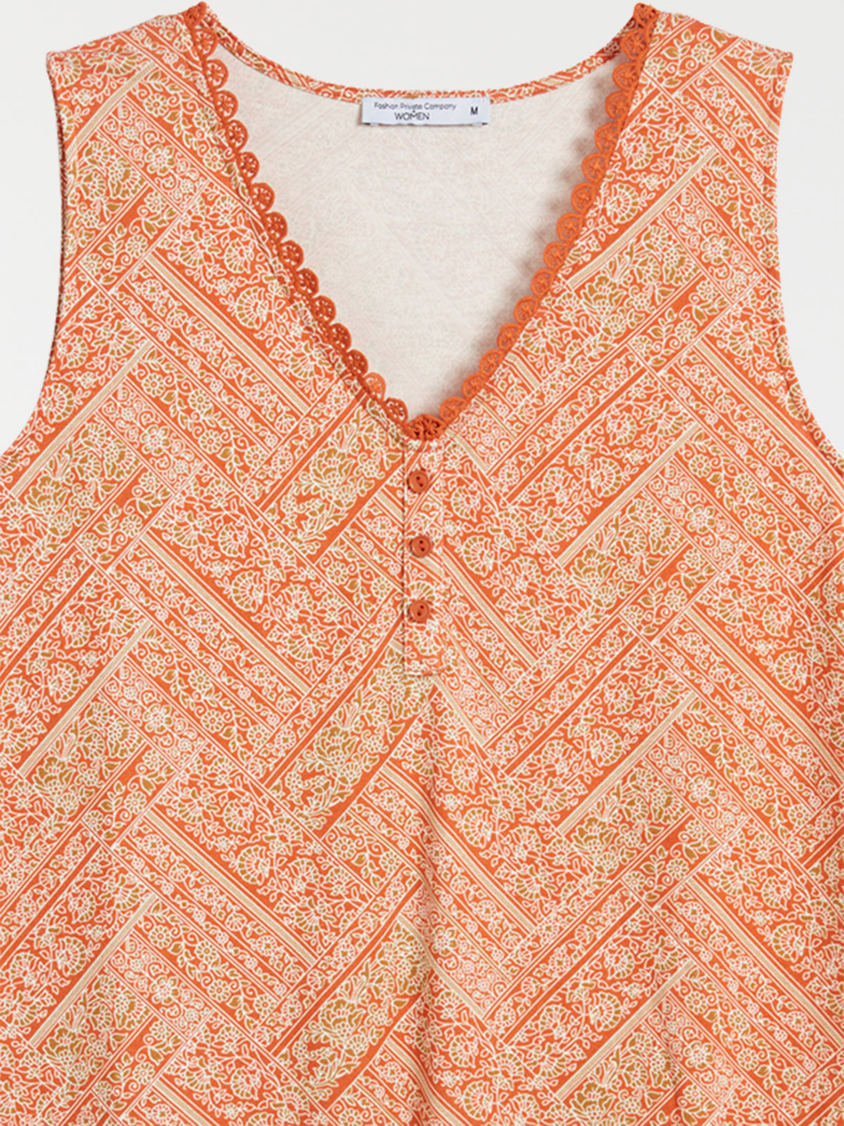 Débardeur femme imprimé col V dentelle