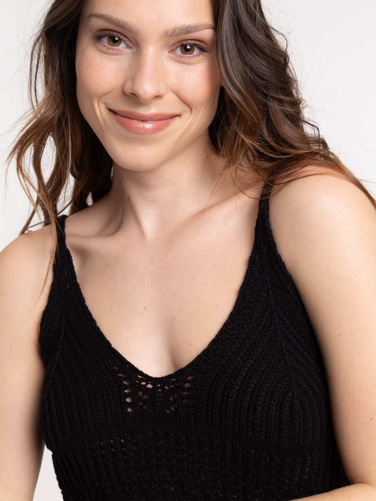 Débardeur maille crochet noir femme