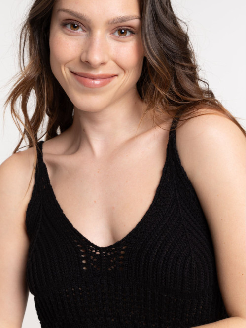 Débardeur maille crochet noir femme