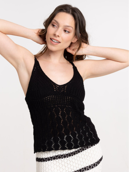 Débardeur maille crochet noir femme