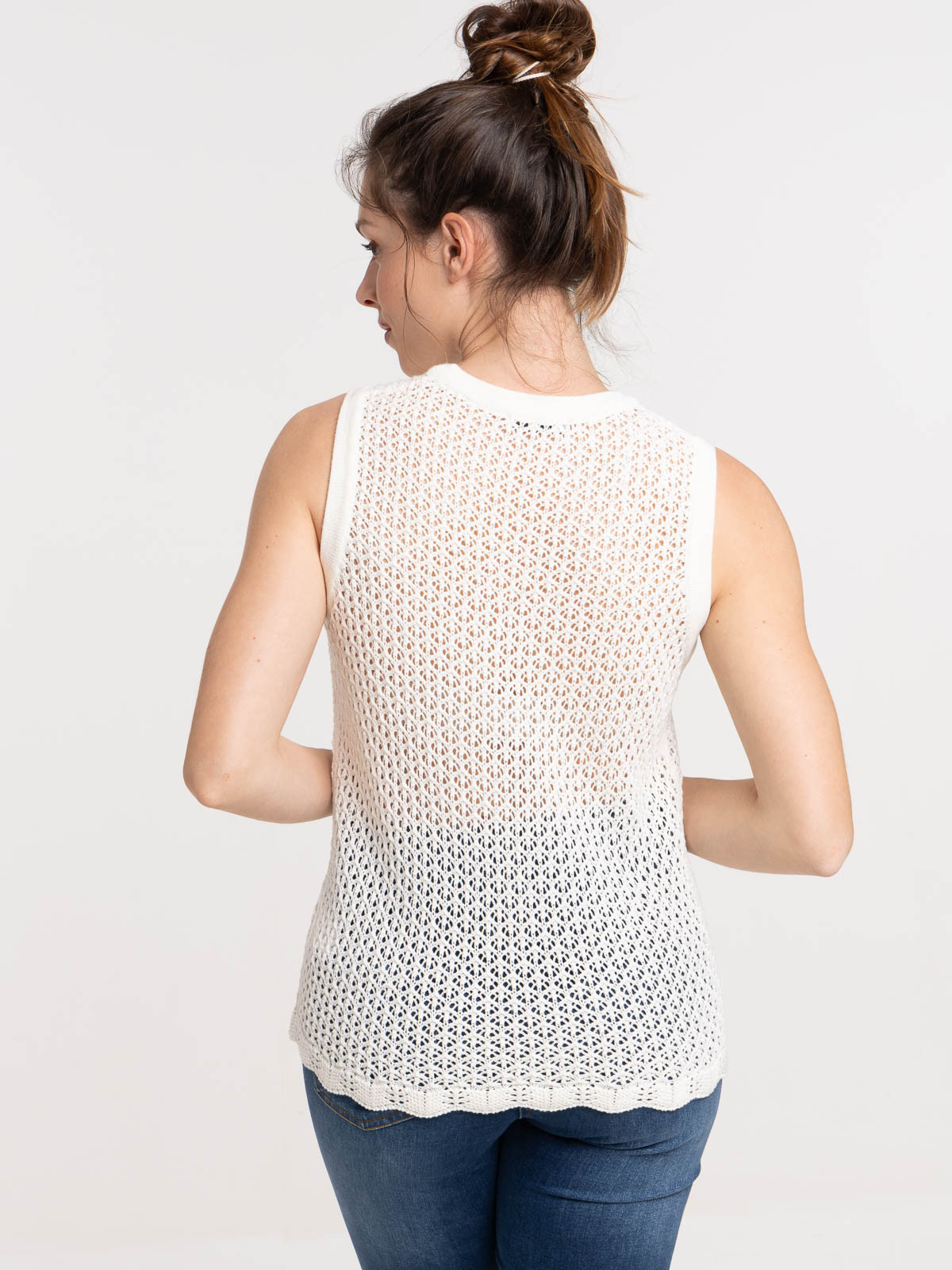 Débardeur maille crochet écru femme Débardeur maille crochet écru femme