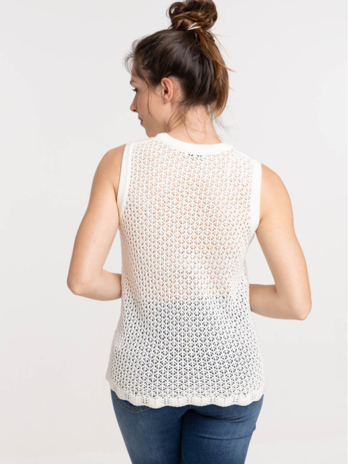 Débardeur maille crochet écru femme Débardeur maille crochet écru femme