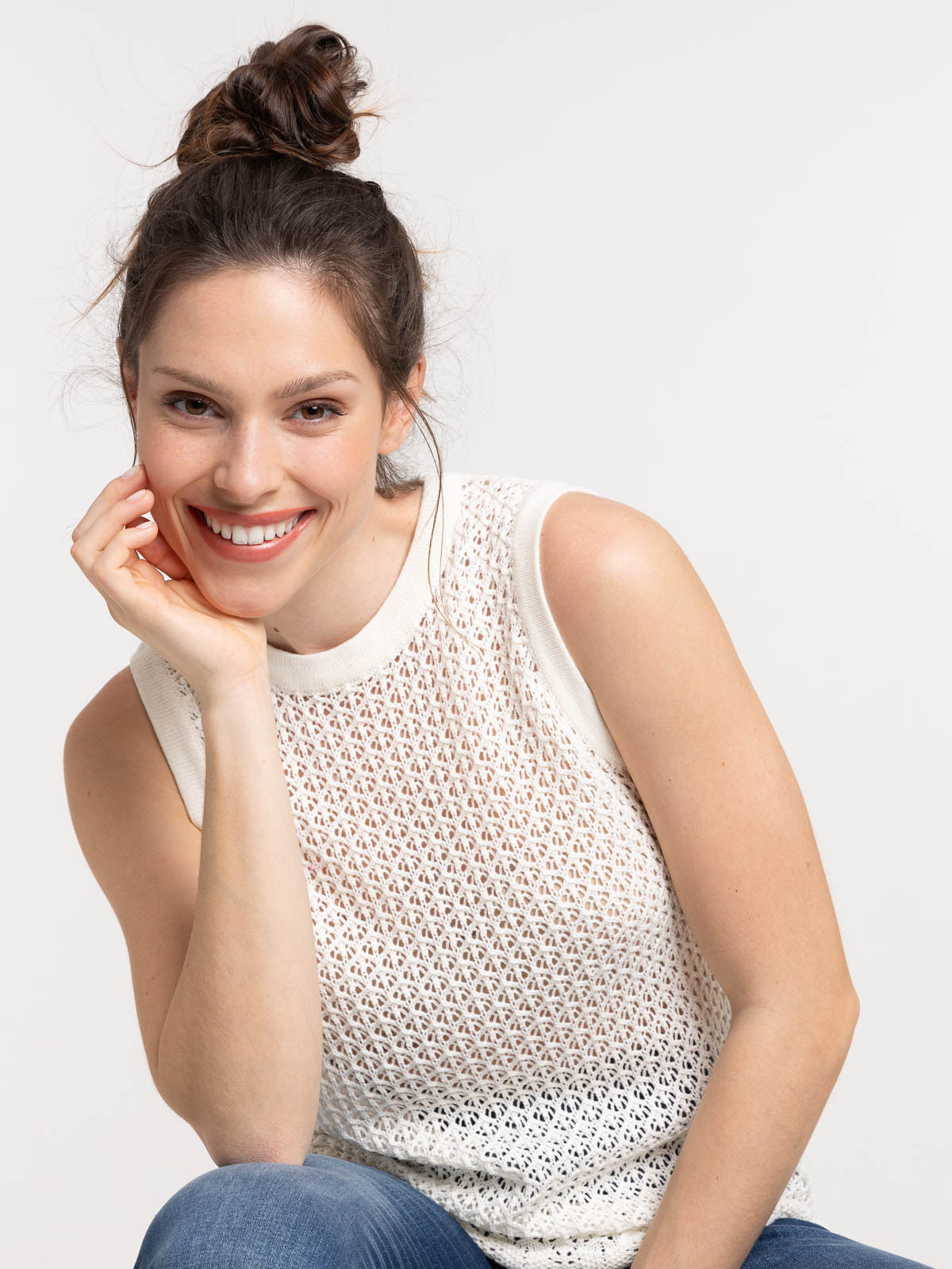Débardeur maille crochet écru femme Débardeur maille crochet écru femme
