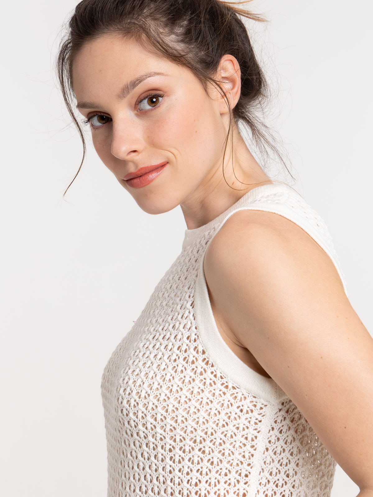 Débardeur maille crochet écru femme Débardeur maille crochet écru femme