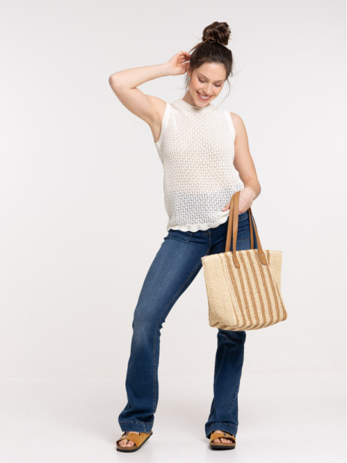 Débardeur maille crochet écru femme