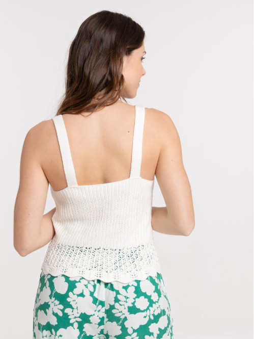 Débardeur écru maille crochet femme