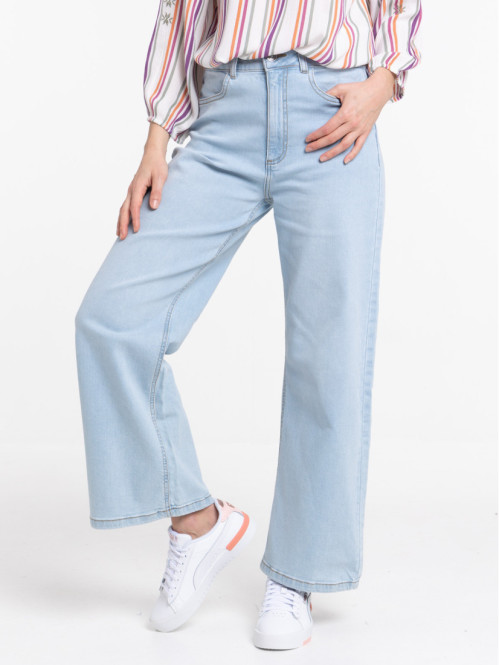Jean wide leg bleach denim femme Jean wide leg bleach denim femme