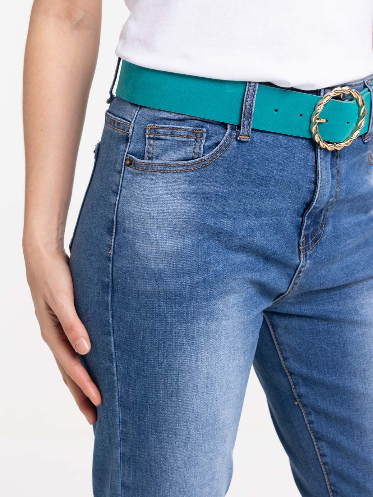 Jean flare double stone ceinture femme Jean flare double stone ceinture femme