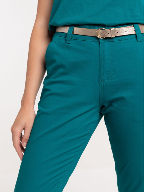 Pantalon chino émeraude femme