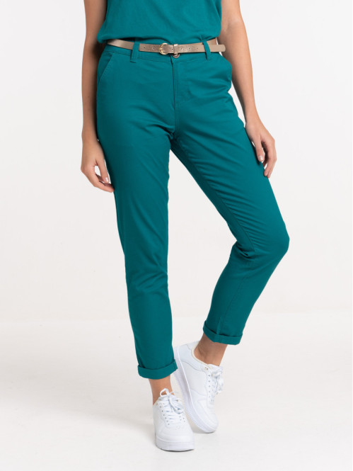Pantalon chino émeraude femme