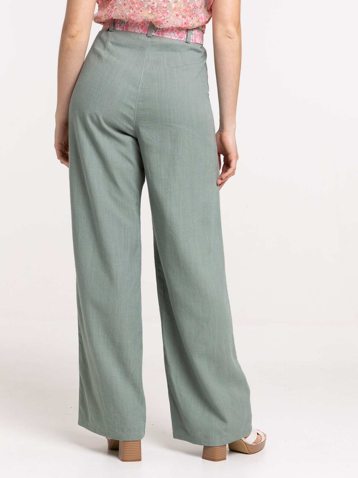 Pantalon large ceinture fleurie femme