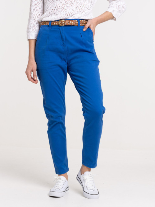 Pantalon chino cobalt femme