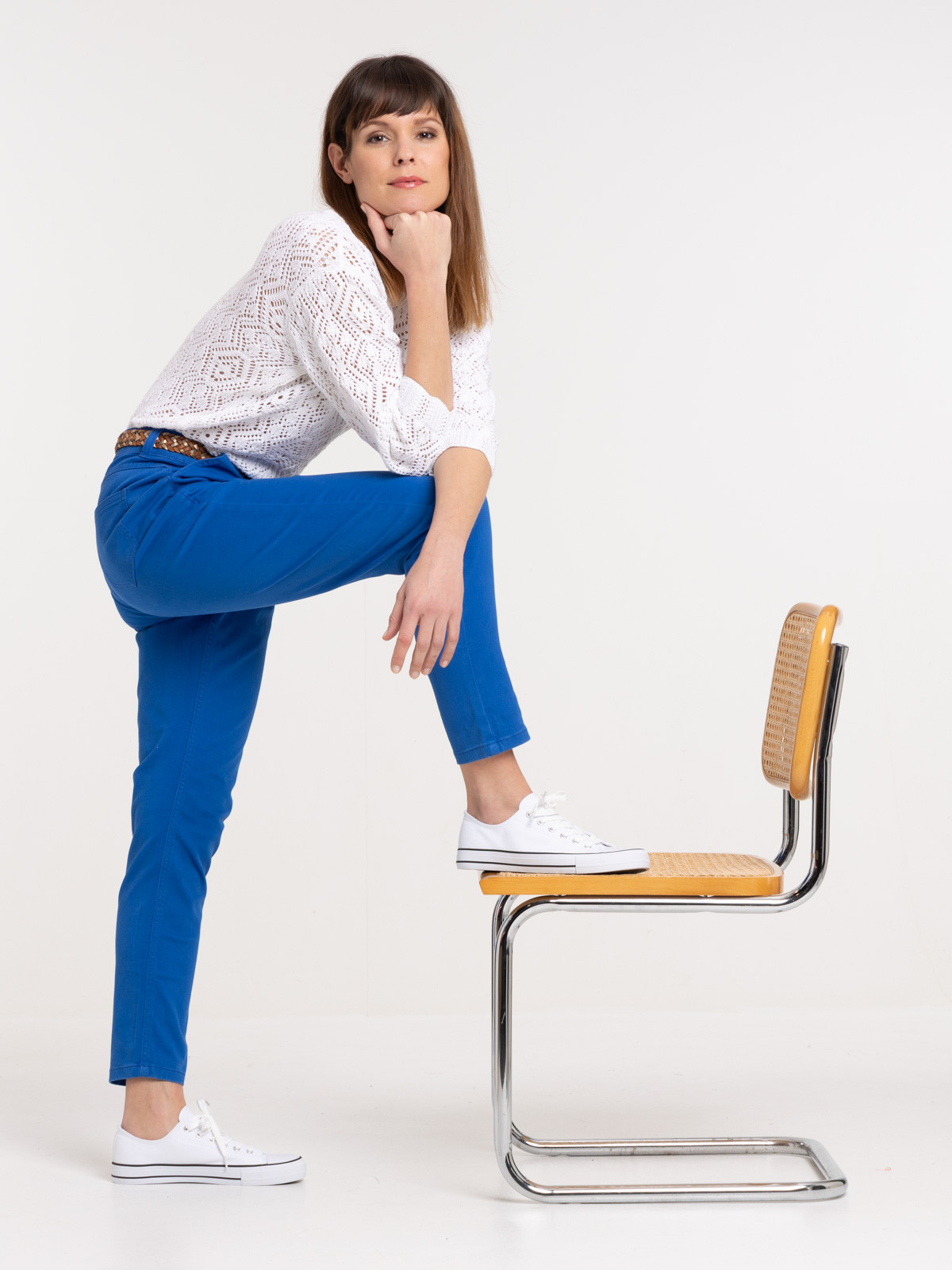 Pantalon chino cobalt femme