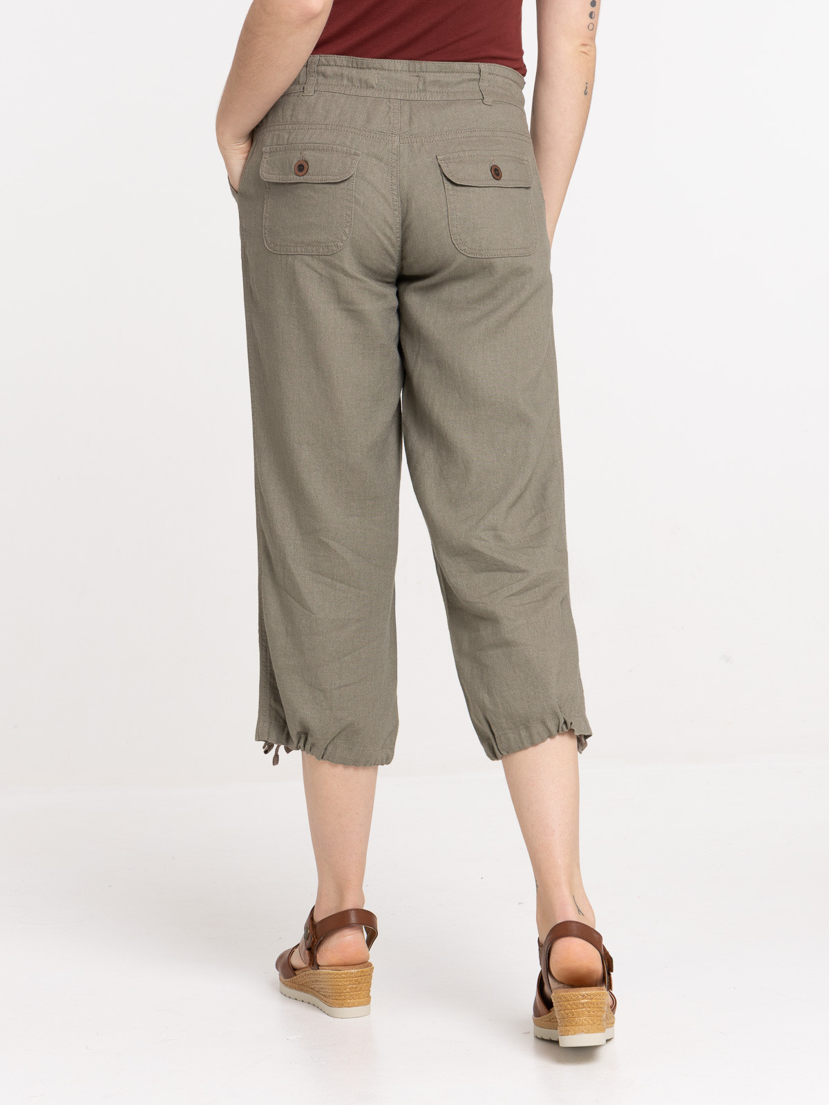 Pantacourt lin coloris tilleul femme