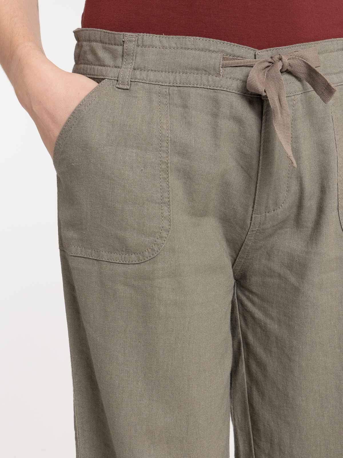 Pantacourt lin coloris tilleul femme