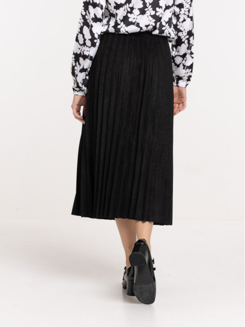 Jupe longue plissée suédine noire femme Jupe longue plissée suédine noire femme