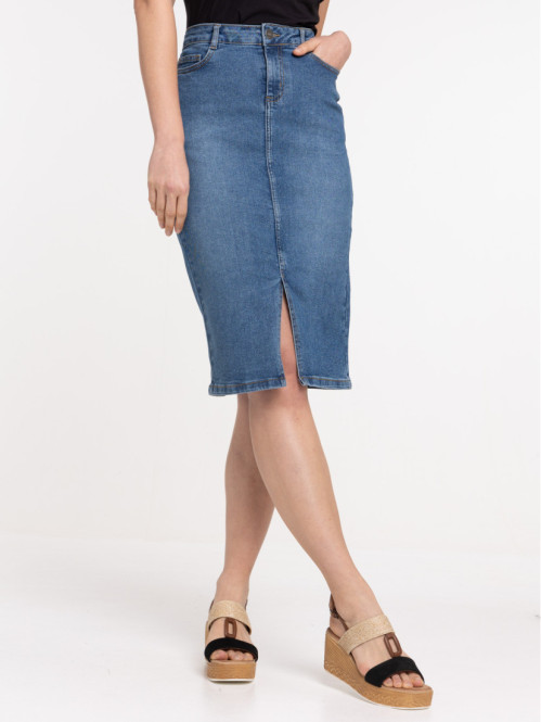 Jupe midi en jean stone femme Jupe midi en jean stone femme
