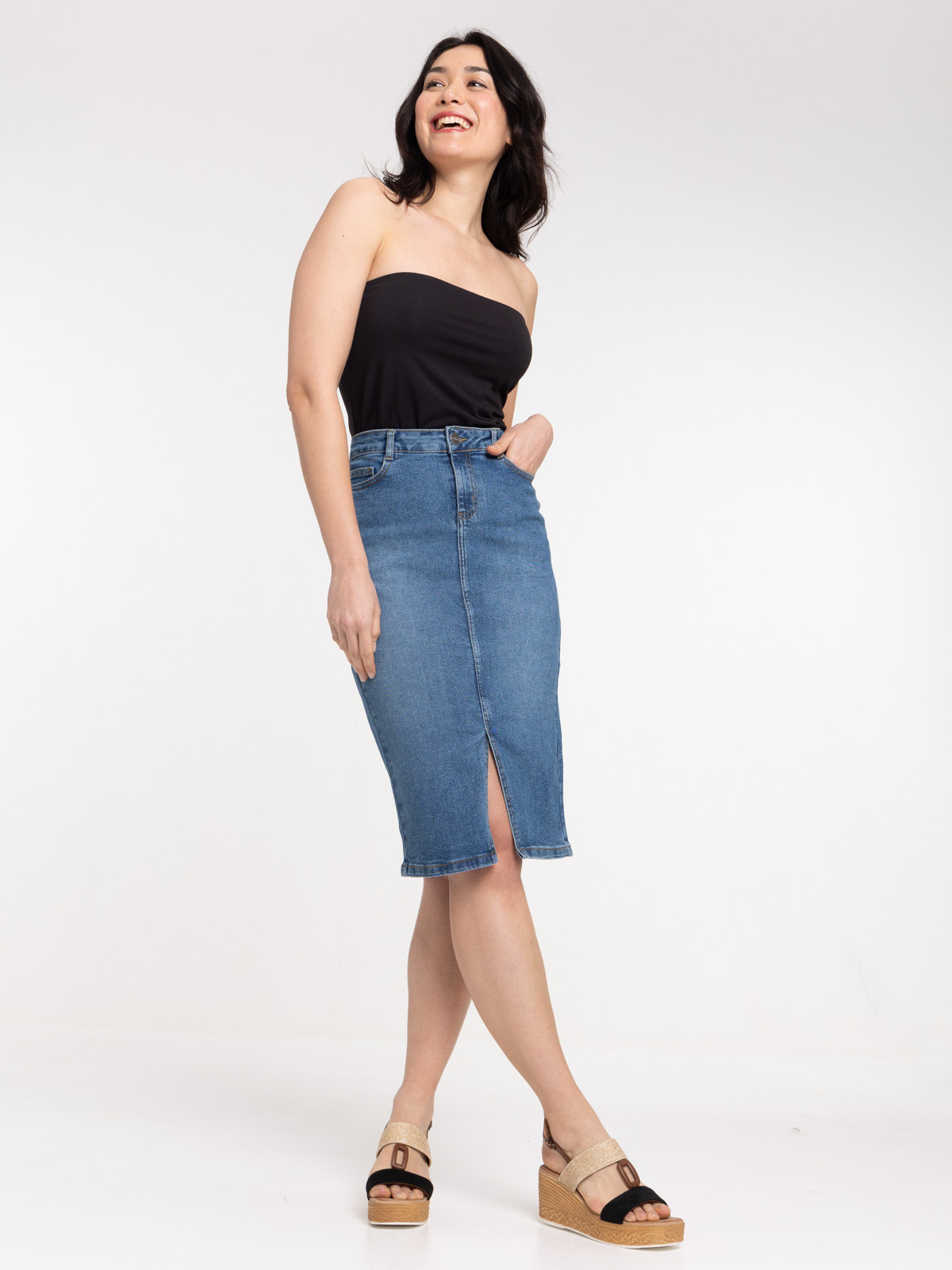 Jupe midi en jean stone femme