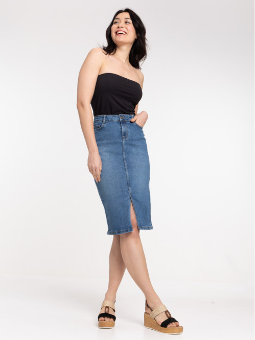 Jupe midi en jean stone femme