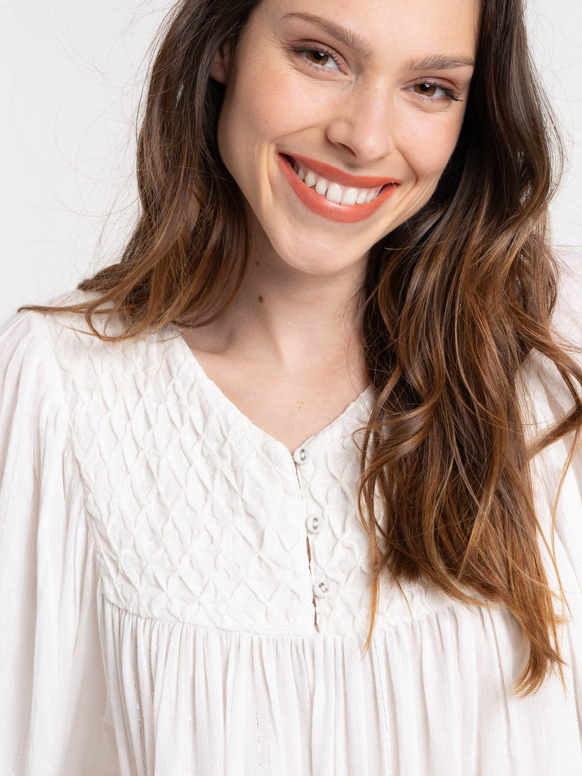 Blouse manches ballons femme écru